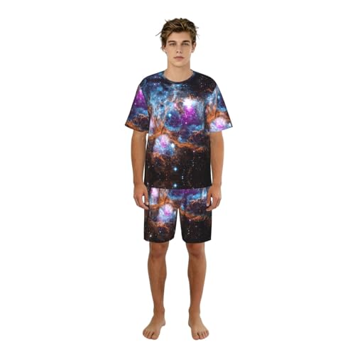 Pyjama court pour hommes à manches courtes motif Univers Galaxy Space léger et fluide
