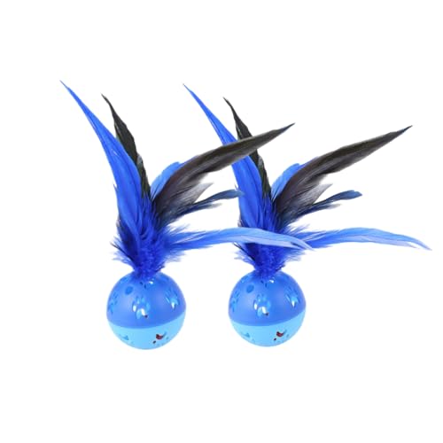 BeeSpring Cat Balls Interactive Cat Toy Feather Balls with Loud Bell Inside (2Pcs Blue)