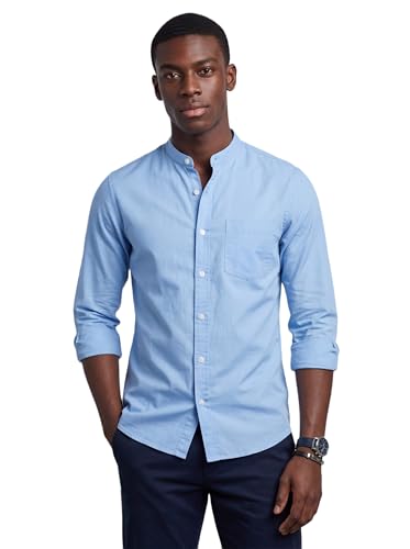 Image of Amazon Brand - INKAST Men's Cotton Blend Plain Solid Casual Shirt | Mandarin Collar | Full Sleeves | Regular Straight Fit | Office & Daily Casual Wear