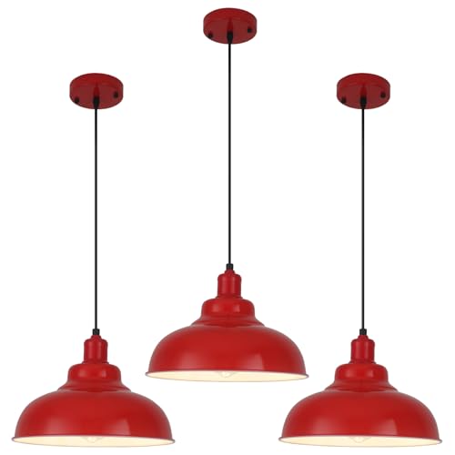 Red Dome Industrial Pendant Light Fixtures (3-Pack)