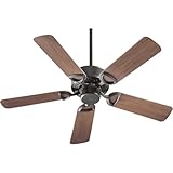 Quorum International Estate Patio 42″ Indoor/Outdoor Ceiling Fan | Old World Oiled Bronze Finish | 5 Walnut Blades | 3-Speed Reverse Motor | Wet-Rated | Includes Downrods | Model 143425‑95