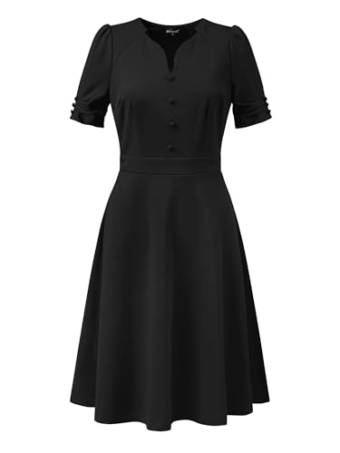 Image of Allegra K Formal Work Dress for Women's Puffy Sleeve A-Line V Neck Office Dresses