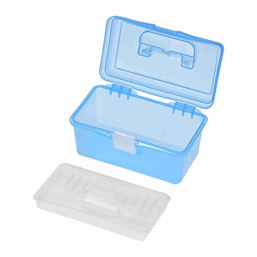 Bacs de rangement avec couvercles en plastique transparent bleu pour matériel de dessin