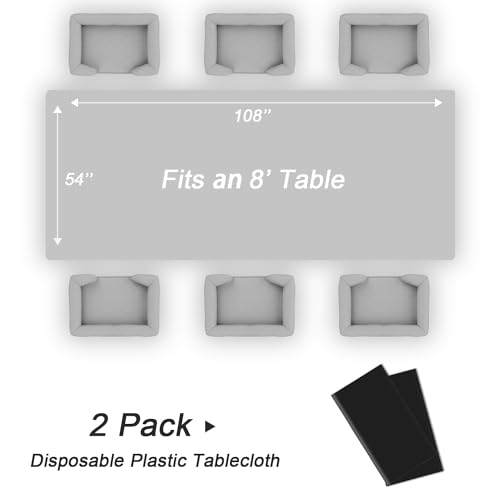 QIKSION Black Plastic Table Cloth Disposable 2 Pack, 54 x 108 Inch Tablecloths for Party, Graduation, Halloween Decorations, Rectangle Table Cover #4