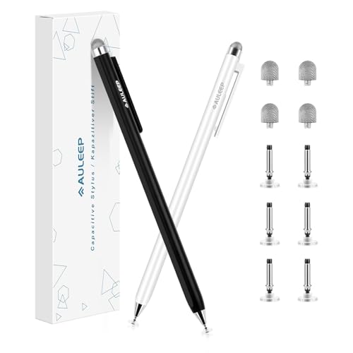 AULEEP 2 in 1 Stylus (Fiber & Disc Tip) Stylus Pens for Touchscreen, High Sensitivity & Precision Capacitive Stylus Pencil for All Touchscreens & Tablets/iPhone/ipad/Samsung (2 Pack-Black/White)