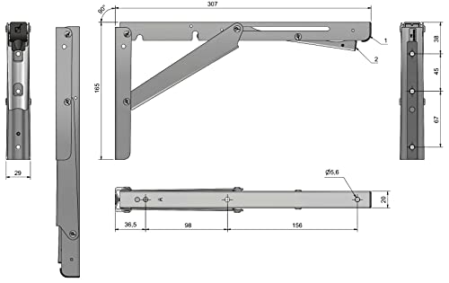 Supports pliants EB-303 Roca Sugatsune inox 150 kg pour table rabattable