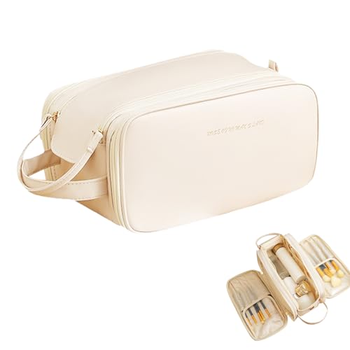 Trousse per cosmetici da donna 4 pezzi grande capacità per trucchi da viaggio con scomparti pelle PU portatile 1 bianco. Capacità sacchetto cosmetico