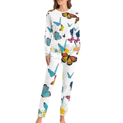 Pyjama femme Couleur du Papillon ensemble de nuit manches longues pantalon sleepwear doux