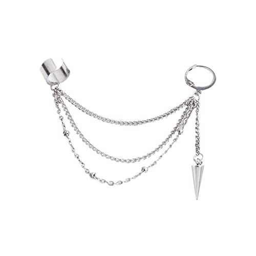 Vintage Tassel Dangle Ear Cuff Crawler Climber Earring for Women Girls Stainless Steel Cartilage Small Hoop Wrap Vine Clip on Layered Chain Drop Fashion Lightweight Comfy Jewelry 1 Piece