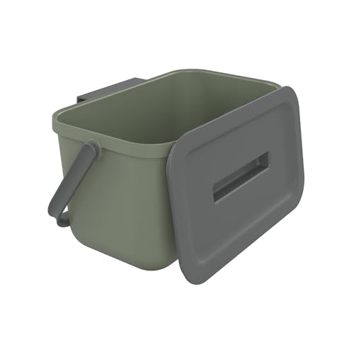 SUNDIS Loops, poubelle de tri sélectif d’intérieur 4L, rectangulaire, en plastique recyclé vert, avec couvercle et anse, idéale déchets organiques, pour...