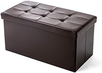 Large Foldable Ottoman 2 Seater Storage Blanket Box Leather Effect 76x38cm (Color : BROWN)