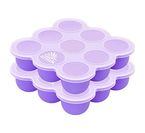 ARSUK Repas de Bébé de Récipient 9 x 75ml, avec Couvercle en Silicone - Sans BPA (Lot de 2 plateau en silicone) Cover