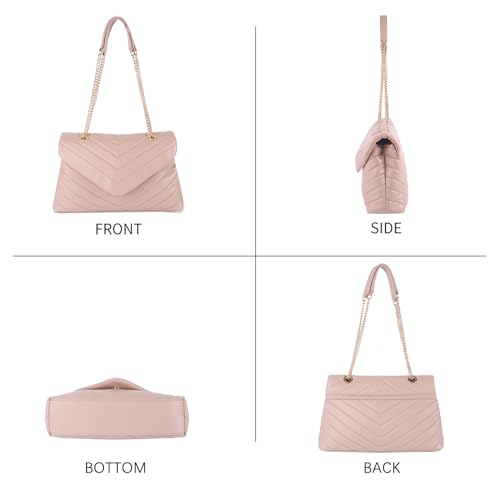 Image of Quilted Crossbody Bag for Women, Soft Vegan Chevron Purses, Trendy Shoulder Handbags with Flap