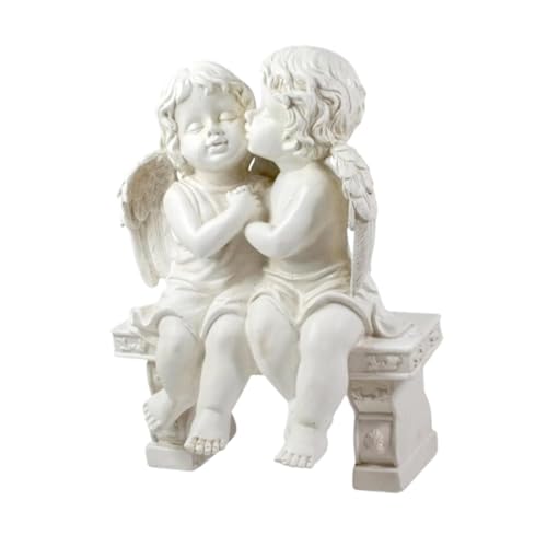 Gralara Statue de Couple d'anges, Statue de Jardin en résine, décoration de Maison, Tabouret Assis, Figurine d'amant décorative, Sculpture de pour