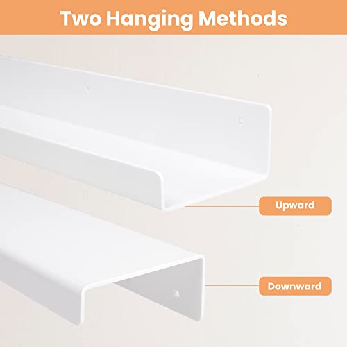 Image of upsimples 2 Pcs 15 inch Acrylic Shelves for Wall Organize and Display, White | Cute Floating Shelf for Perfume, Skincare, Nail Polish, Wall Organizer for Bedroom, Living Room, Playroom, Room Decor
