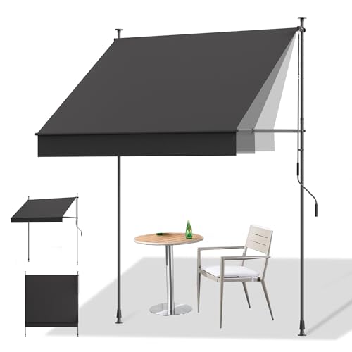 HOMEDEMO Manual Retractable Awning, 79' W x 118' H Retractable Side Bar 47-59', Outdoor Patio Awnings Height Adjustable 82-118', NO Drilling Awings for Backyard Garden Porch Outside Carbon Gray
