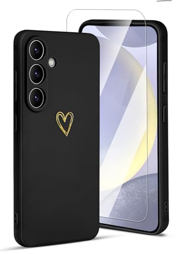 Coque silicone Samsung Galaxy S26 avec film écran protection souple motif cœur noir