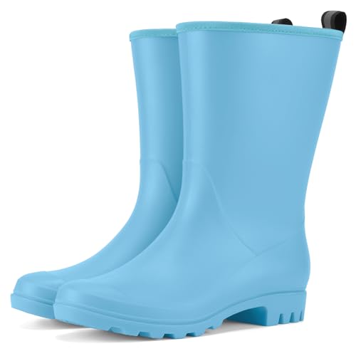 Image of HISEA Women Rubber Boots Wide Calf Rain Boots Matte Surface Waterproof PVC Rubber Rain Boot Mid Height Rain Shoes for Outdoor Gardening Work Walking