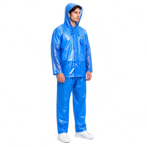 Image of Viva Impex Unisex Waterproof PVC Raincoat Suit with Hood | Jacket & Pant Rain Wear for Men & Women | Heavy Duty for Bike Riding, Travel & Outdoor Work | Universal Size | Random Color