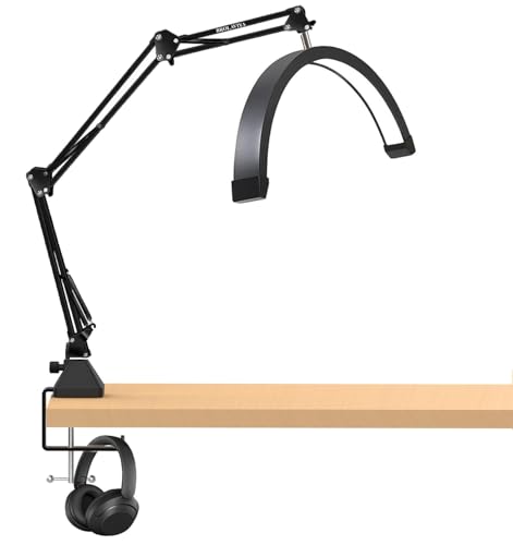 Image of BROLAVIYA 16in Half Moon Tabletop Lamp Light with 3 Axis Swing Metal Arm Stand, 3 Lighting Modes, 360 Degree Spin for Detailed Work, Home Office, Desktop, Make up, Reading, Black