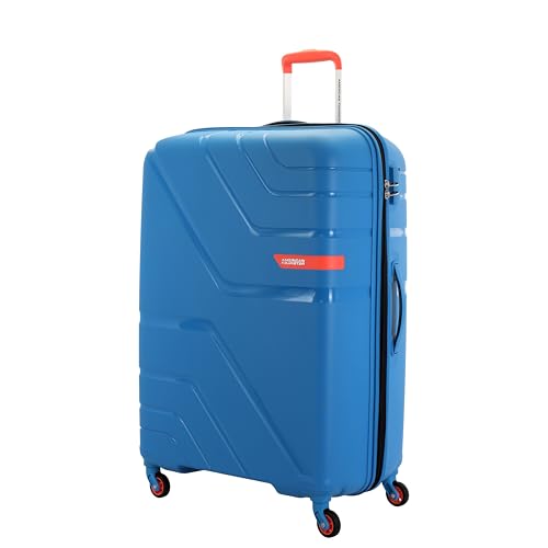 Image of American Tourister Upland Sport 79 CM Large Checkin Polypropylene (PP) Hard 4 Wheels Spinner Luggage /Suitcase /Trolley Bag for Travel (Mediterranian Blue)