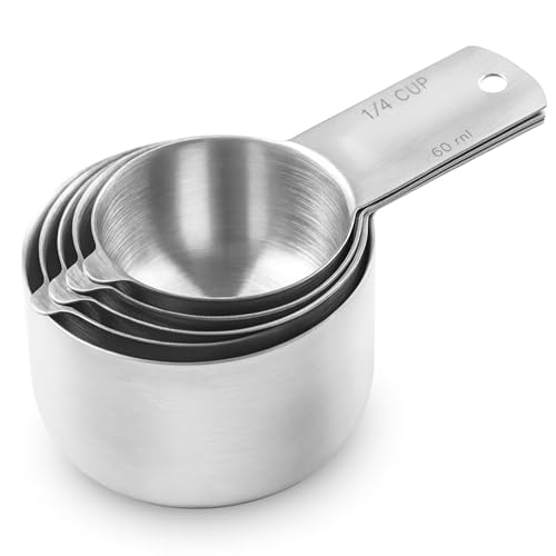 Bellemain One-Piece Stainless Steel Measuring Cups Set of 6 – Nesting Metal Measuring Cups for Kitchen – Dry & Liquid Measurements (ML & OZ), Rust-Resistant, Dishwasher Safe, Ergonomic Design