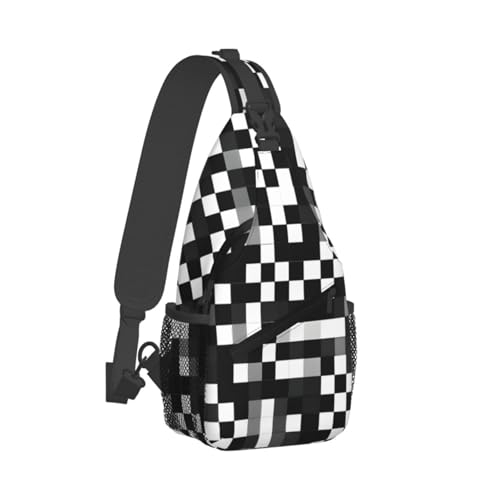 Mochila bandolera negra con patrón de cuadros miniatura 2