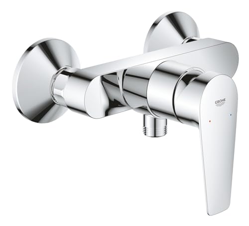 GROHE Start Edge - Wall Mounted Single Lever Exposed Shower Mixer Tap (Metal Lever, 35 mm Ceramic Cartridge, Water Saving Adjustable Flow Rate Limiter, Scalding Protection), Chrome, 24197001