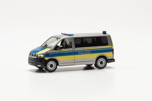 herpa Modellauto VW T 6.1 Bus Polizei Niedersachsen, Miniatur im Maßstab 1:87, Sammlerstück, Made in Germany, Modell aus Kunststoff, ['Silber']