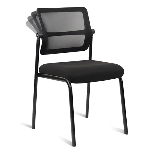 Image of CLATINA Stacking Armless Office Chair with Adjustable Backrest, Stackable Mesh Guest Reception Desk Chairs with Ergonomic Lumbar Support for Conference Waiting Room Lobby Side School, Black, 1 Pack