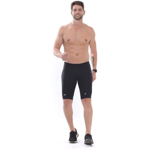 Bermuda De Compressão Masculina Com Bolso Corrida (BR, Alfa, M, Regular, Regular, Preto)
