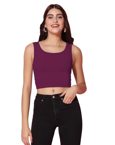 Image of TOPLOT Women's Solid Ribbed Round Neck Sleeveless Slim Fit Tank Top (5069)