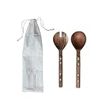 Creative Co-Op Rustic Charm Mango Wood Salad Server Set, Natural