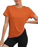 KevaMolly Orange Workout Tops for Women UPF50+ Breathable Loose Fit Yoga T Shirts Short Sleeve Running Gym Athletic Tee Top M