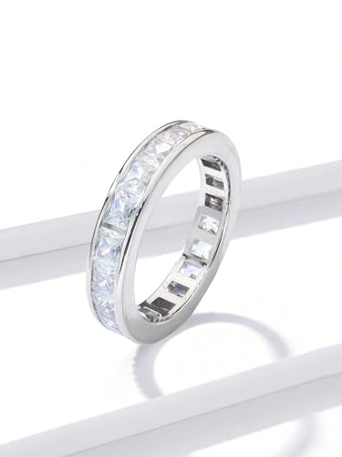 1pc White Gold Rows Of Square hollows Zircons Rings For Women Party Engagement Wear Copper Ring Fine Jewelry For Anniversary Birthday Gift3