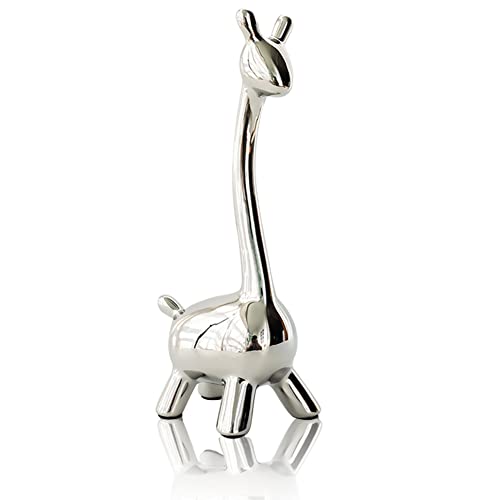 Eoiips Ceramic Giraffe Statue Home Decor, Modern Silver Animals Ornaments Giraffe Figurines Sculptures Living Room Bedroom Shelf TV Cabinet Display (Large)