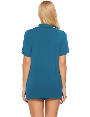 Image of Ekouaer Pajamas Set for Women Short Sleeve Sleepwear Button Down Pjs Soft 2 Piece Lounge Sets XS-XXXL