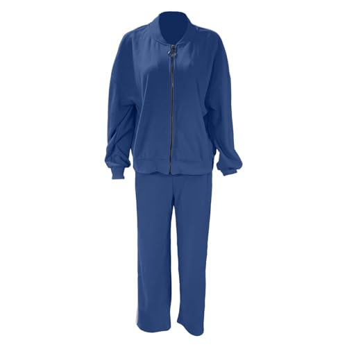 Genérico Chaqueta Verano Mujer Chaqueta informal moderna con sudadera y pantalón recto para mujer estilo cómodo diario (Light Blue, L)