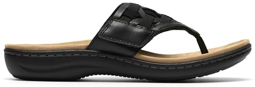 Clarks Clarks Women's Laurieann Mia Flat Sandal, Black Leather, 8.5