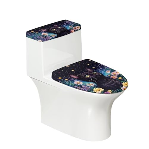 Vanideaoty Black Cat Toilet Top Cover Tank Lid Decorative 2 Pieces Bathroom Set Lid Toilet Tank Cover 17 x 21 Lightweight Washable