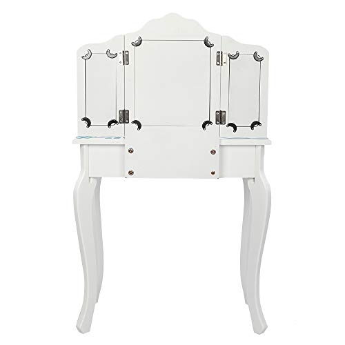 Image of Vanity Set,ShyneeMakeup Dressing Vanity Set Wooden Princess Makeup Table with Cushioned Stool,Drawer,Wooden Legs and Mirror, Make Up Dressing Play Set for Girls (Blue)