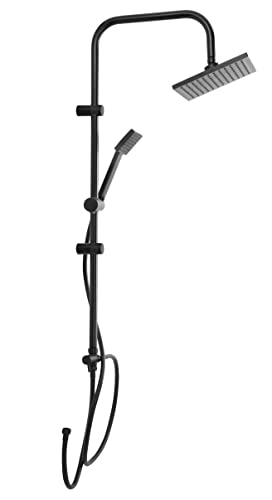 Duschgarnitur mit Regendusche und Handbrause - schwarz - Dusch Armatur Set eckig - Regen und Hand Brause Garnitur 2-in-1 System