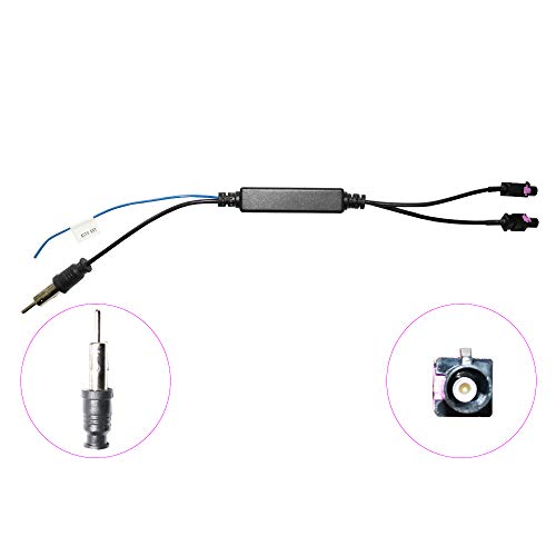Hi-azul Adaptador de Antena de Radio, Kit de Antena de Radio Estéreo para Auto de 12V, 1 DIN Macho a 2 Fakra Jacks con Amplificador de Señal Universalmente para Autoradio de Repuesto