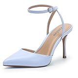 Yumlon Closed Toe Slingback Blue Heels Wedding Stiletto High Heels for Women Pumps 3.3 Inch Pointed Toe Ankle Strap Heel Comfort Bride Shoes Dress Heel Blue