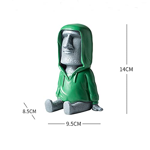 Lifexquisiter Easter Island Moai Statue Decor With Smartphone Stand, Retro Figurine Sculpture Home Office Ornament With Phone Holder, Moai Statue With Green Coat For Bookshelf Desktop Decoration, Grey #TOP4