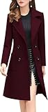 ebossy Women's Elegant Wool Blend Pea Coat Notched Lapel Double Breasted Winter Warm Mid Long Overcoat (M, Wine)