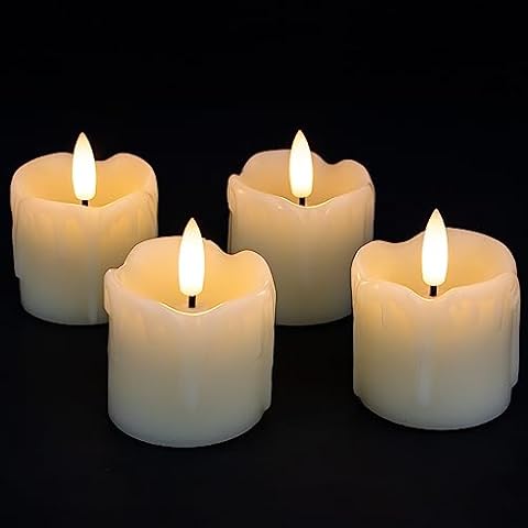 Rhytsing 2" Ivory Flameless Votive Candles Real Wax Dripping Design, LED Faux Battery Operated Tealight Candles with Timer for Christmas Wreath - Set of 4 Cover