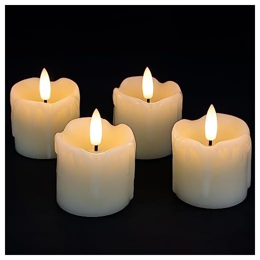 Rhytsing 4 Cream LED Kerzen mit Timerfunktion für Adventskranz, Flammenlose Votivkerzen Echtes Wachstropfen-Optik, Batteriebetriebene Teelichter Weihnachten - D5cm