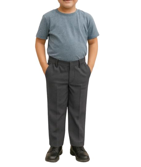 Image of School Uniform Dark Grey Trousers for Boys and Girls, Formal Regular-Fit School Pants, Comfortable, Durable Fabric for Daily School Wear. 3-4 Years