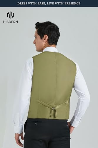 Image of HISDERN Mens Suit Vest Business Casual Dress Waistcoat Vest Solid Color Formal Wedding Vests for Suits or Tuxedo